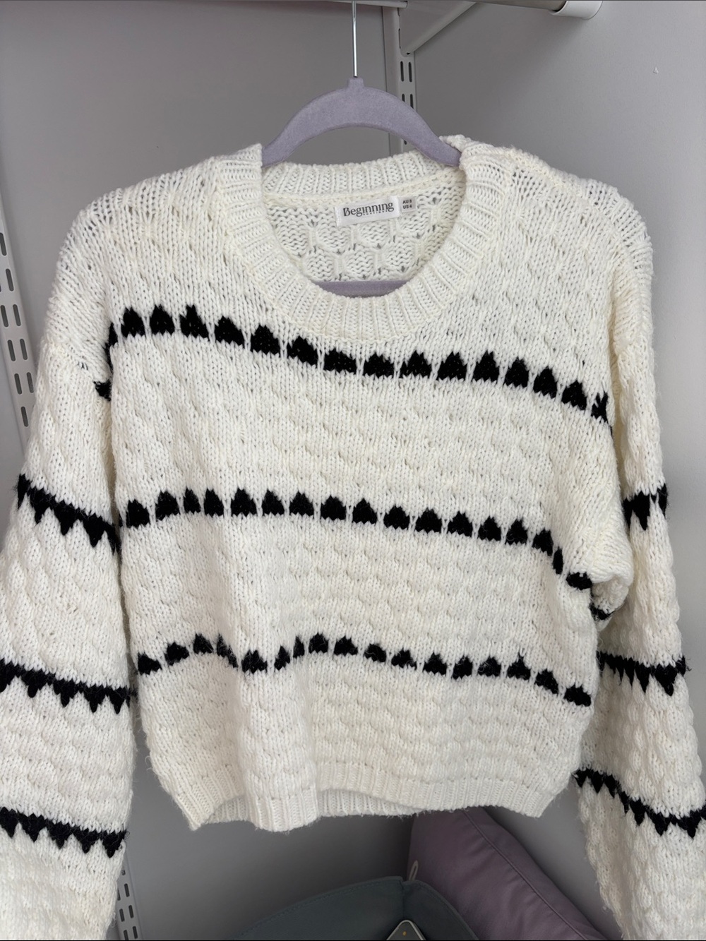 Beginning Boutique Cream & Black Striped Cable-Knit Sweater size US 4